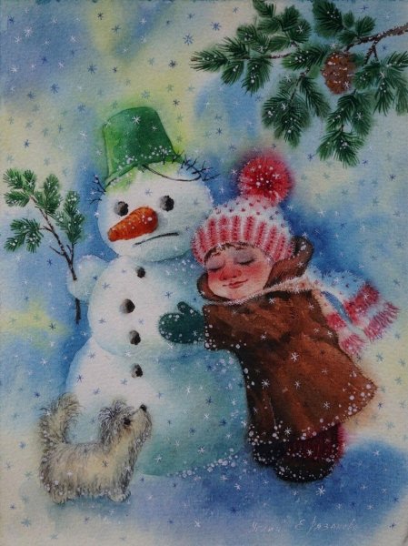 Снеговик живопись