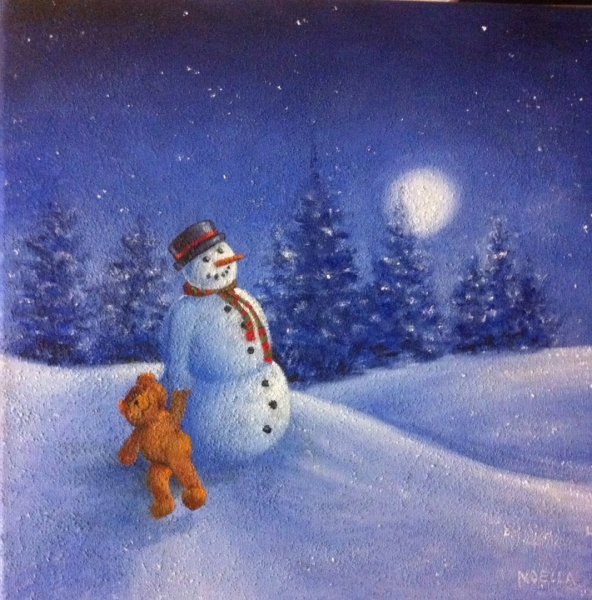 Снеговик живопись