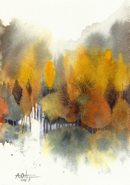 Акварельный пейзаж по сырому