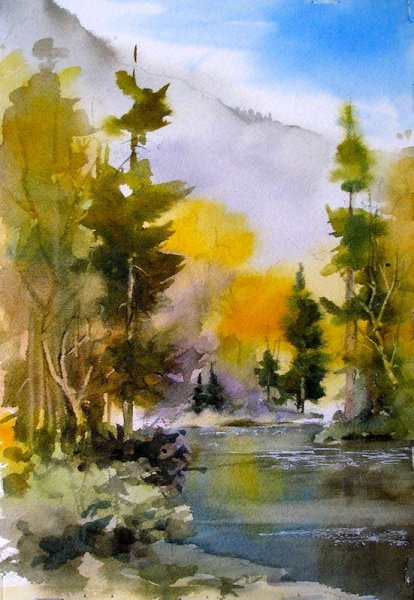 Пейзаж акварелью Аля Прима