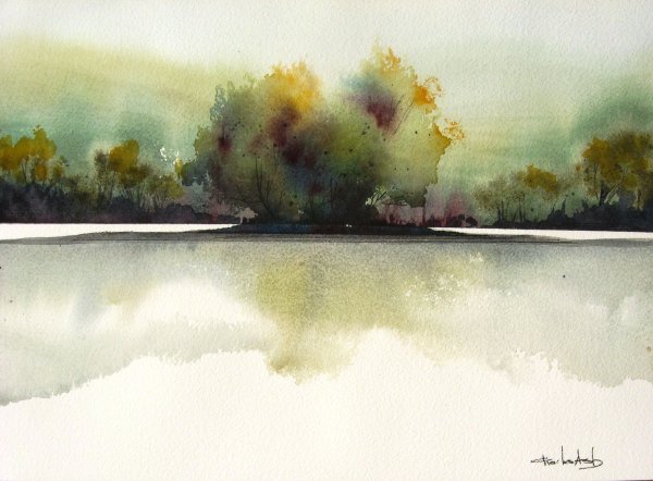 Минималистичный пейзаж акварелью