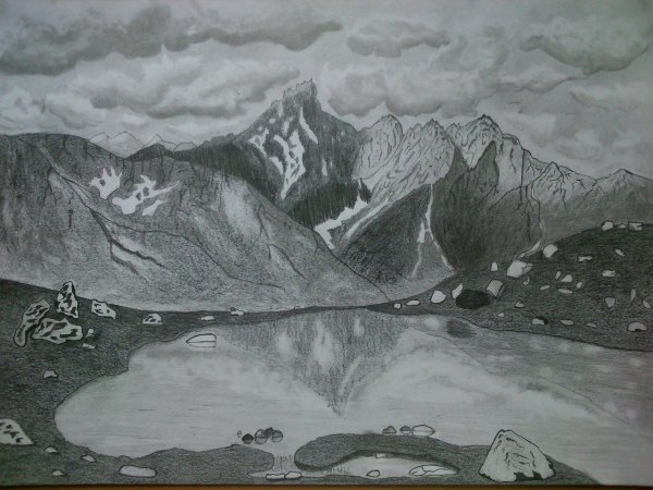 Горный пейзаж в графике