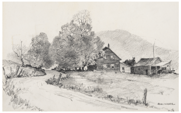 Сельский пейзаж гравюра