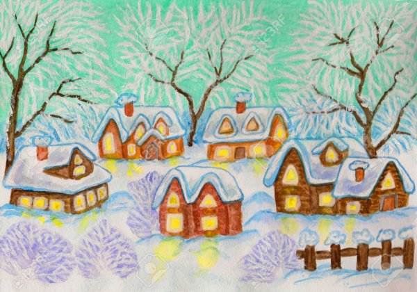 Рисование зимний пейзаж