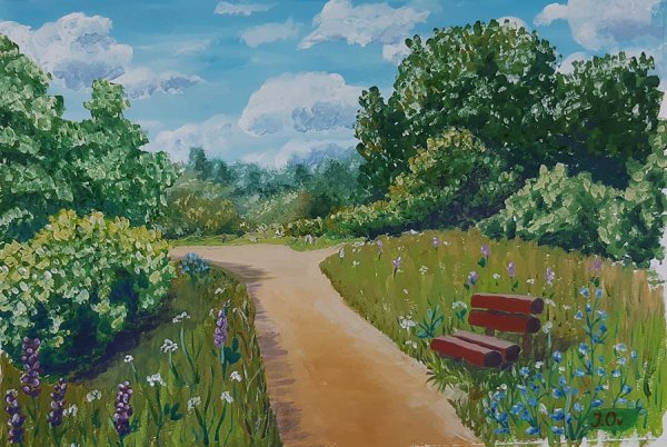 Летний пейзаж гуашью