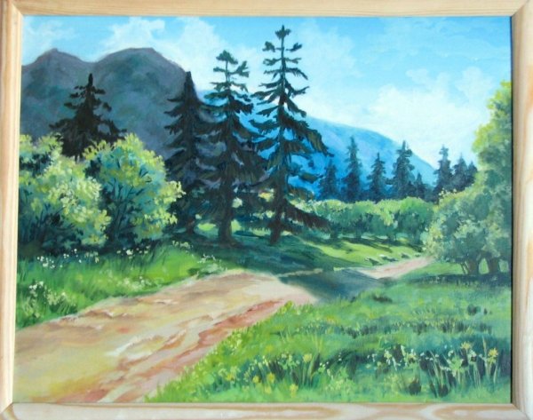 Летний пейзаж акварелью