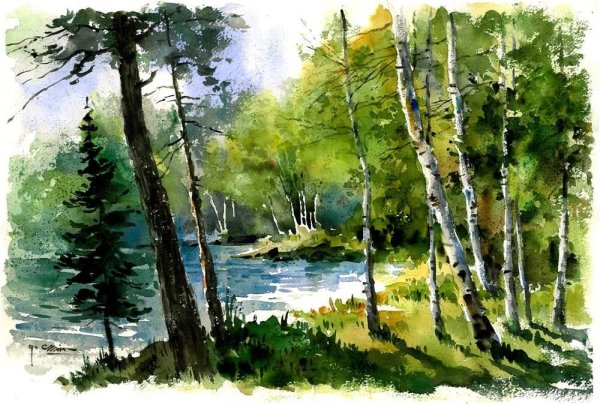 Летний пейзаж гуашью