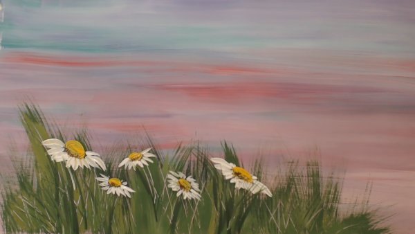 Летний пейзаж цветными карандашами