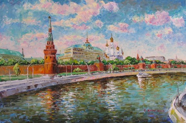 Живопись мастихин Москва река Кремль