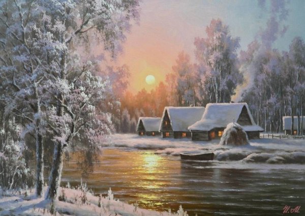 Картины зимние пейзажи Олег Кангин