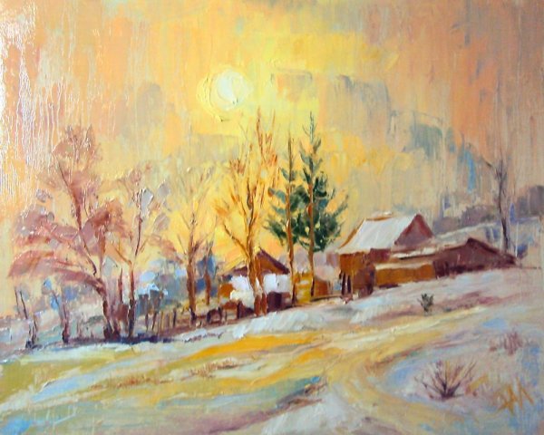 Зимний пейзаж мастихином