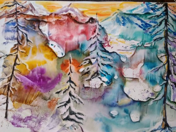 Техника монотипия пейзаж