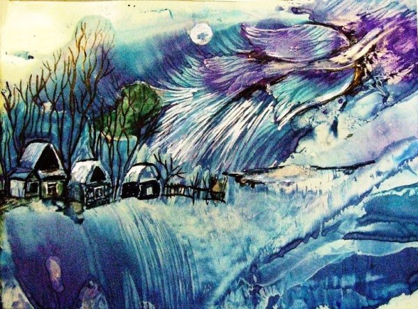 Монотипия Пейзажная осень