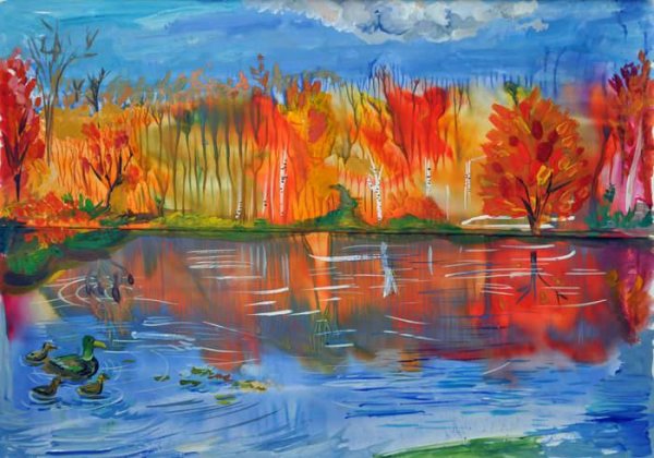 Техника монотипия пейзаж