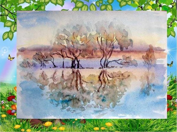 Осенний пейзаж в технике монотипия