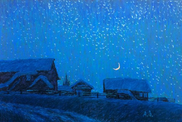 Зимний пейзаж гуашью