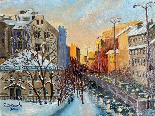 Зимний городской пейзаж живопись