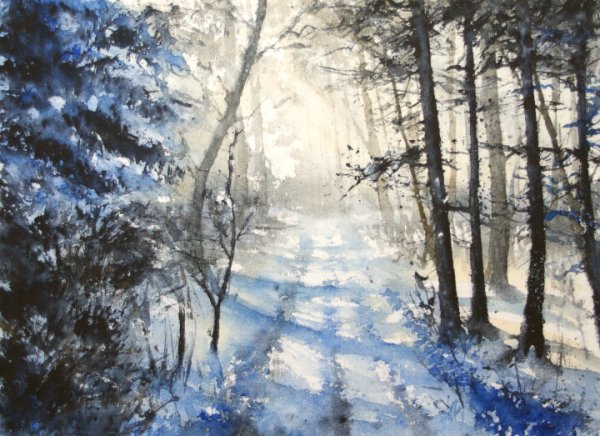 Зимний лес акварелью Курбатов