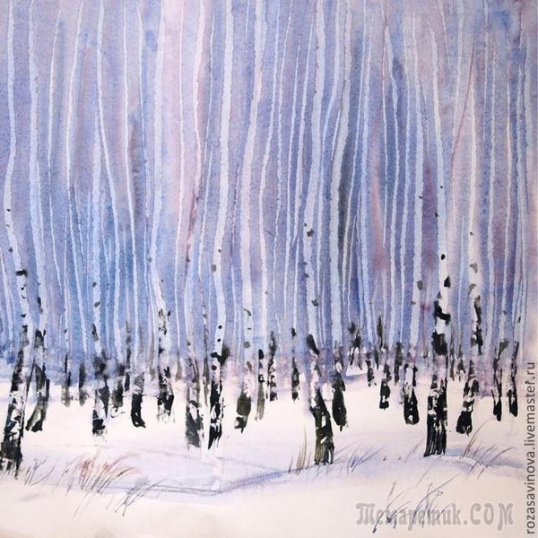 Зимний лес акварель