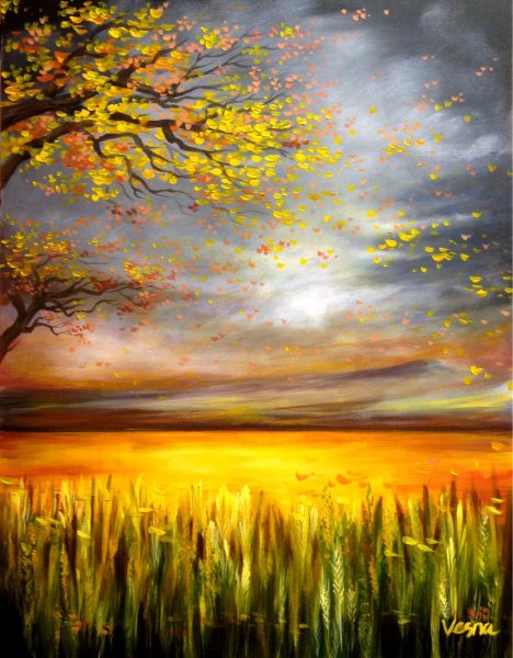 Пейзаж акриловыми красками на холсте