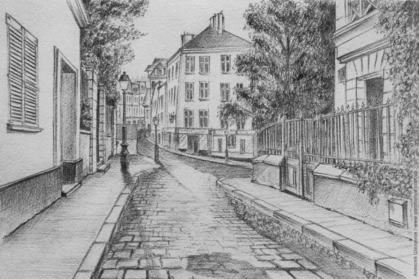 Городской пейзаж карандашом