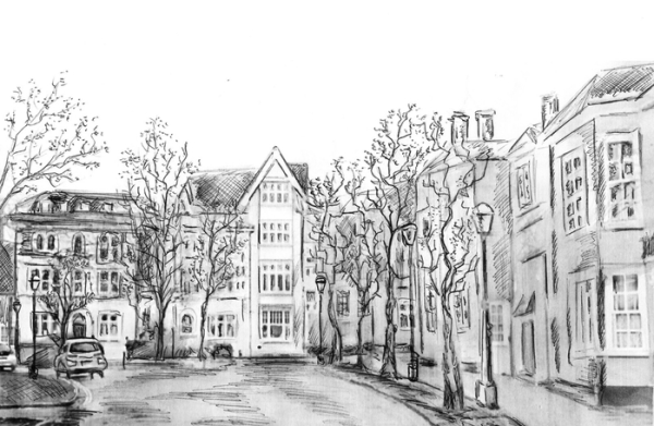 Городской пейзаж карандашом