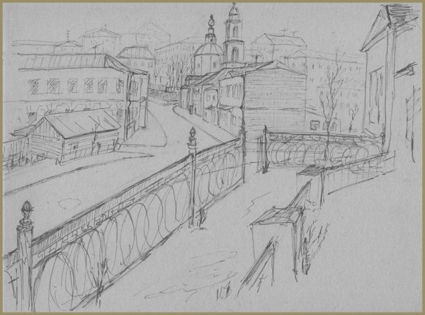 Городской пейзаж карандашом