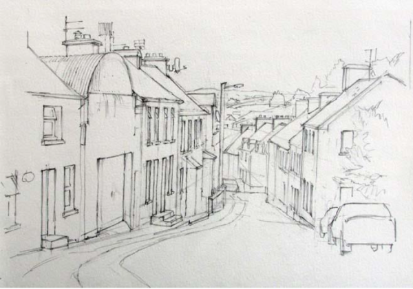 Зимняя улица карандашом