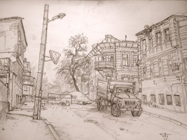Городской пейзаж карандашом