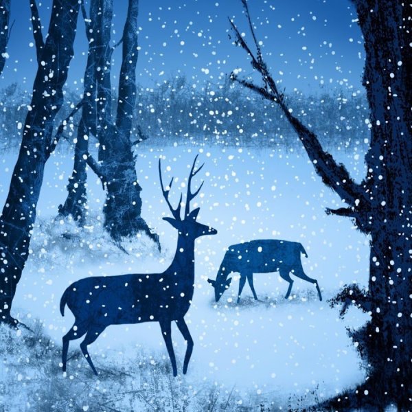 Олень в зимнем лесу