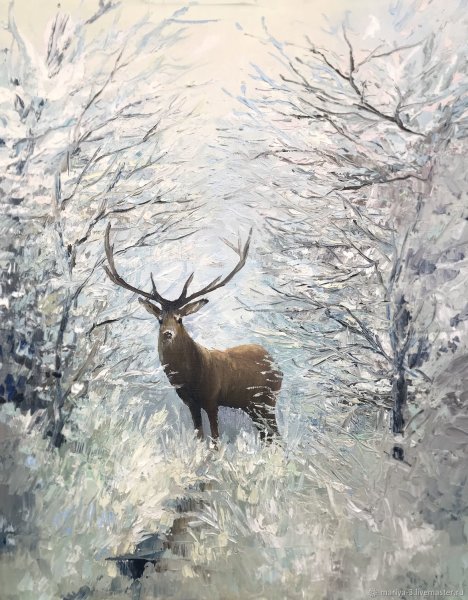 Олень в зимнем лесу