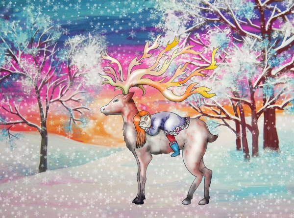 Красивые картинки про зиму с оленями