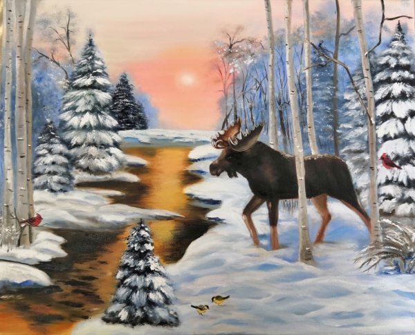 Картины зимний пейзаж с животными