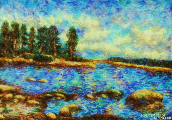 Пейзаж восковыми мелками