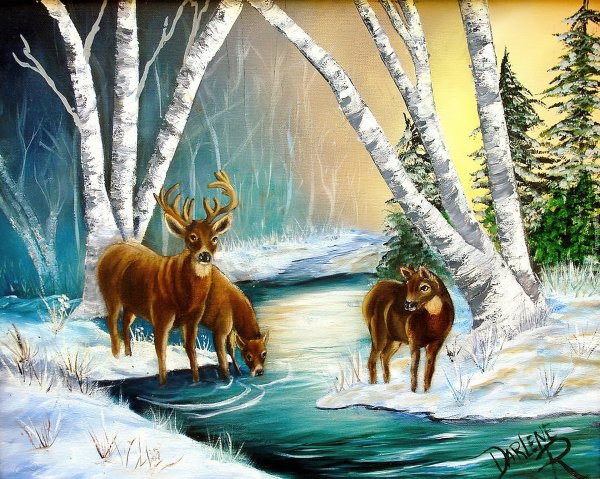 Картины зимний пейзаж с животными