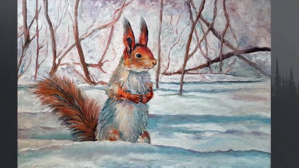 Зимний пейзаж с оленем рисунок