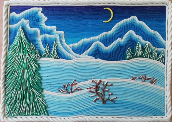 Зимний пейзаж пластилином