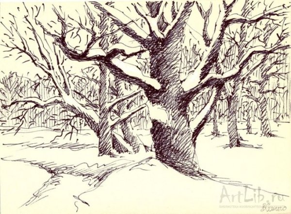 Зимний пейзаж в графике