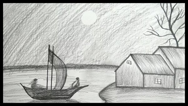 Пейзаж карандашом легкий