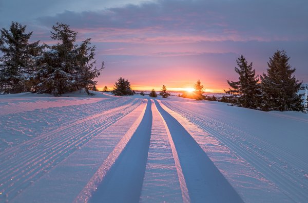 Зимний пейзаж с дорогой