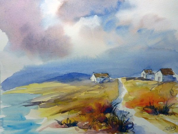 Бретань пейзаж акварель