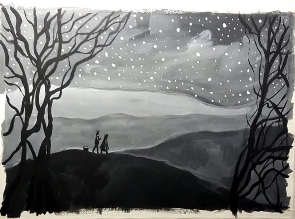 Зимняя картина из ваты