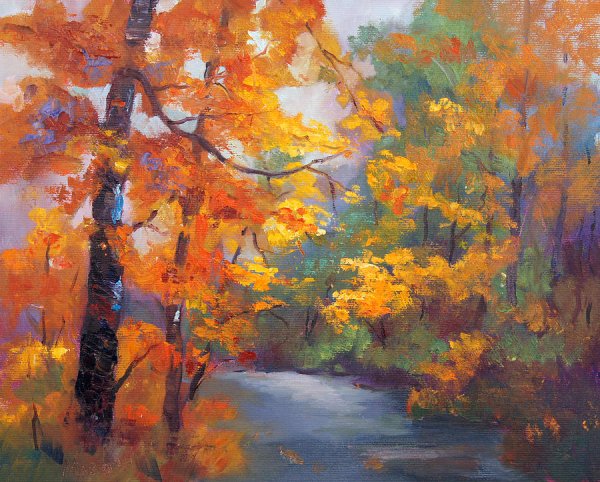 Картина осень гуашью