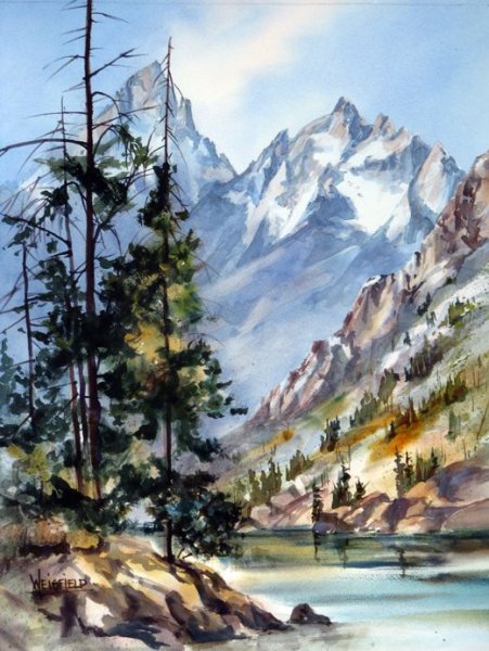 Горный пейзаж акварелью