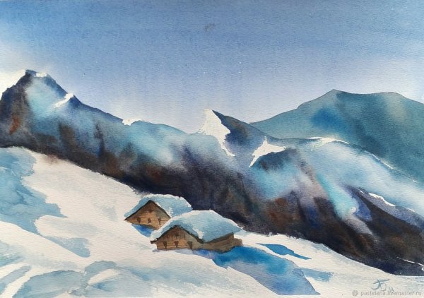 Нежные горы акварель лессировка