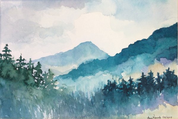 Горы акварелью лессировка