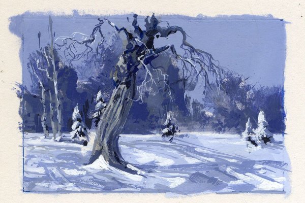 Зимний пейзаж гуашью