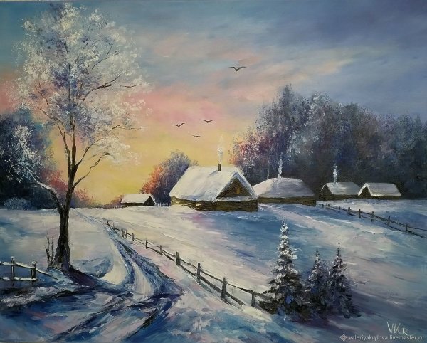 Зимний лес акварель