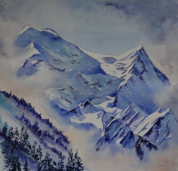 Норвегия горы акварелью