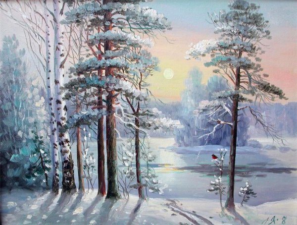 Рисование зимний пейзаж